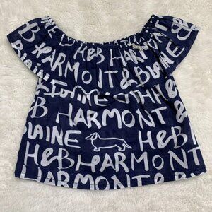 Harmont & Blaine Toddler Girl Off Shoulder Blue White Blouse Shirt Size 2 Years